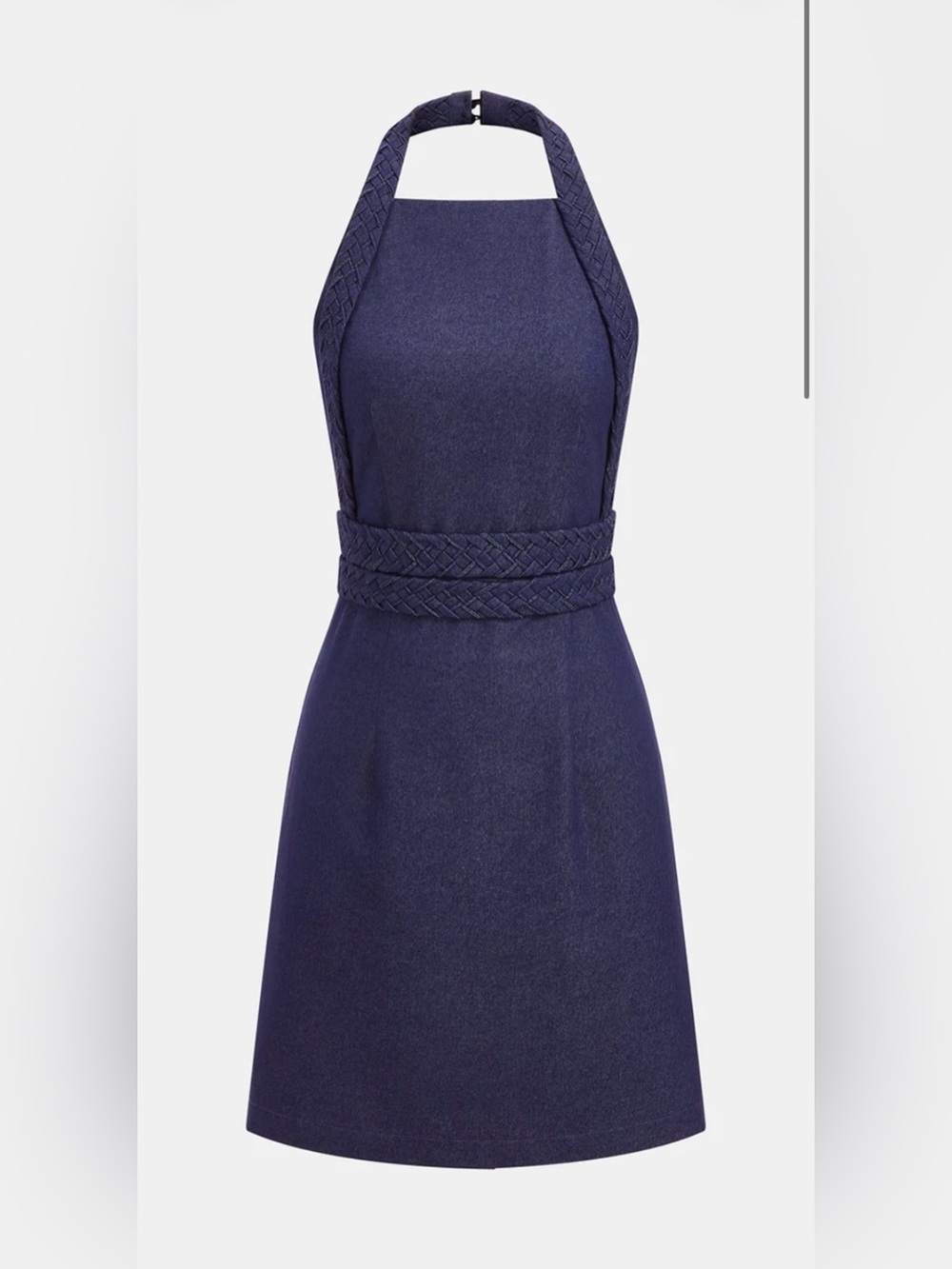 Commense Denim Halter Mini Dress with Braided Waist